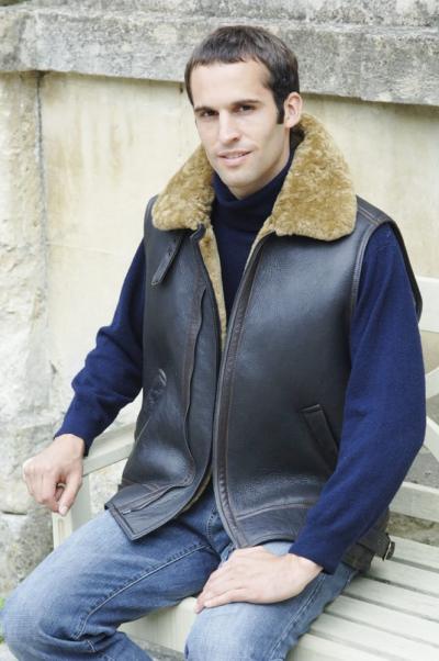 Mens sheepskin waistcoat, flying jacket style