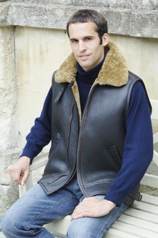 Mens sheepskin waistcoat, flying jacket style